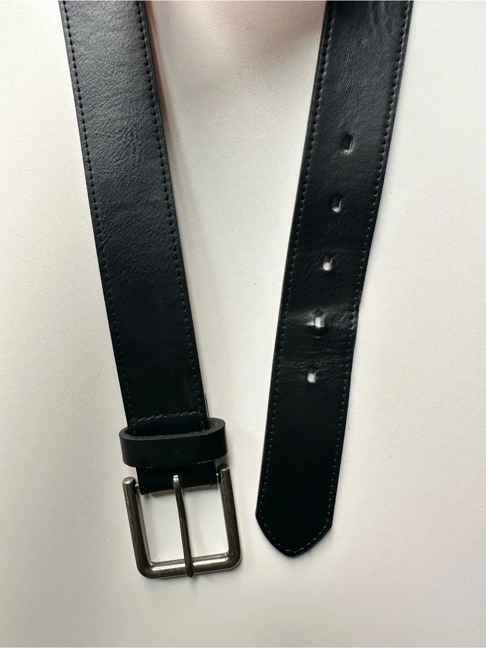 Black Leather Men's Belt with Silver Buckle